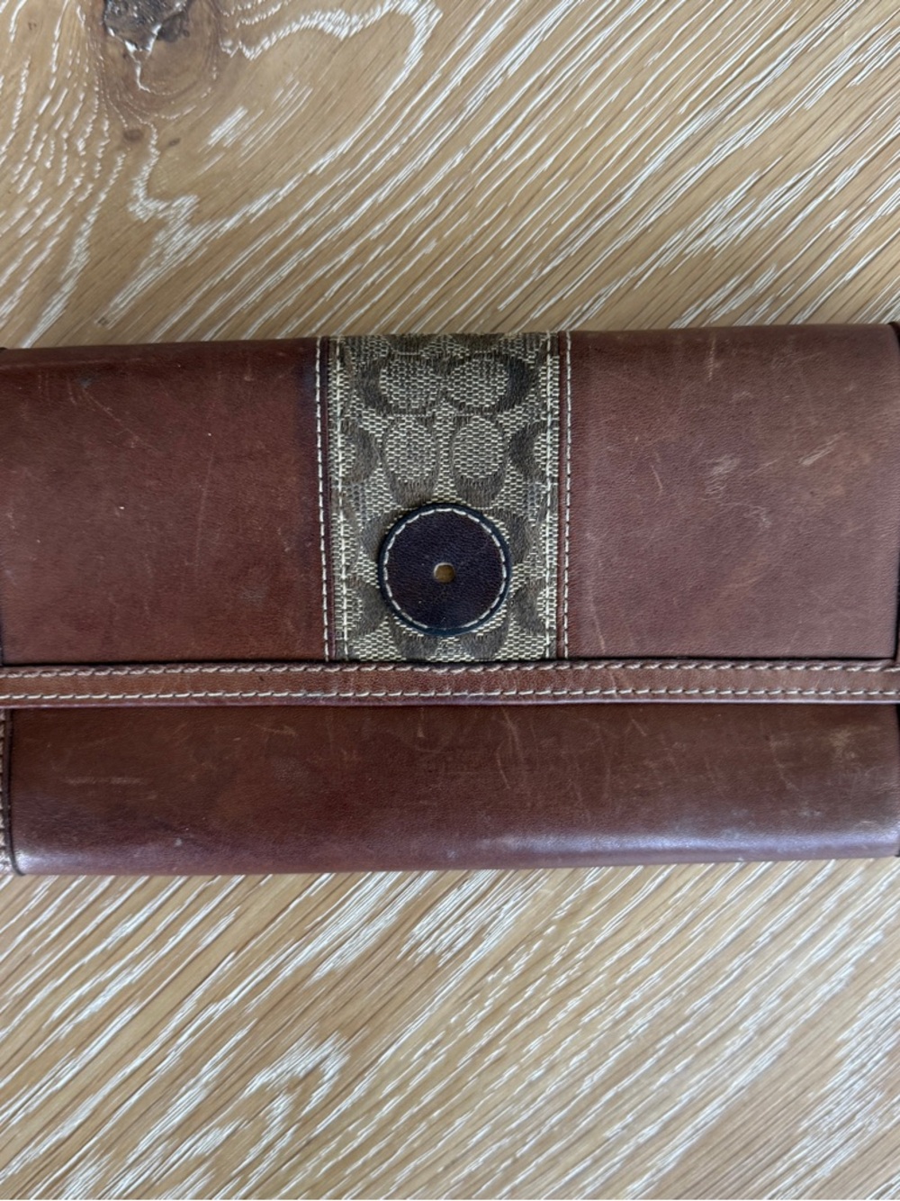 Coach Brown Leather and Signature Monogram Wristlet